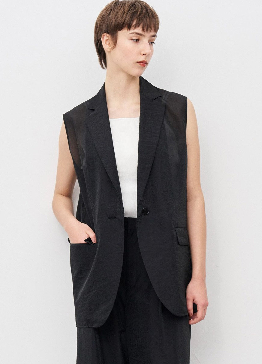 透膚歐根紗西裝背心